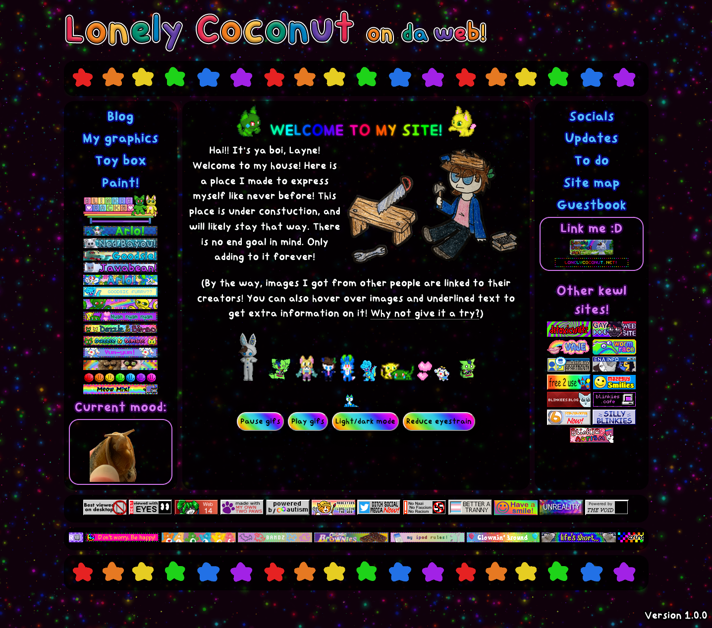 A screenshot of my first public homepage. lcodw7:16:25
